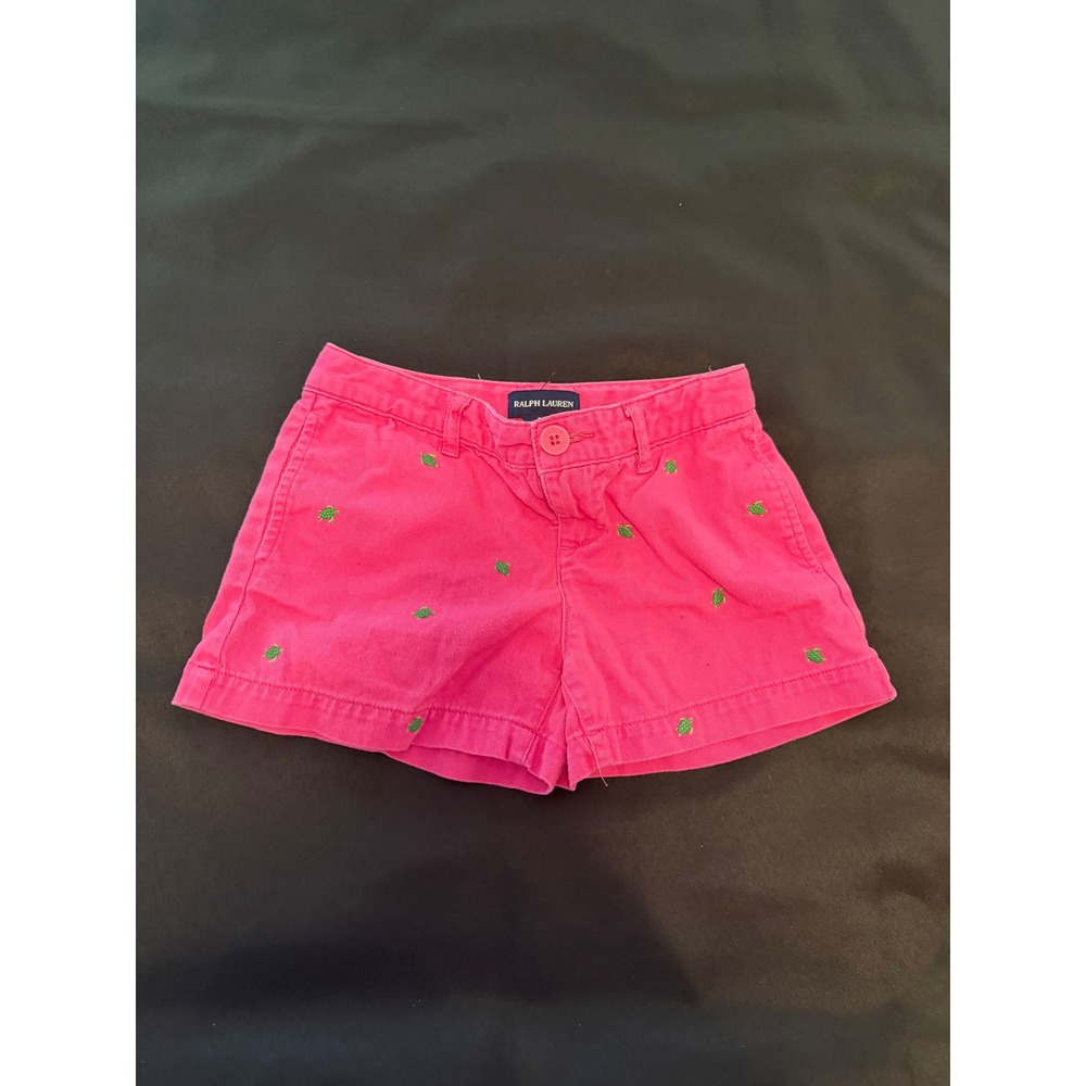 Ralph Lauren Kids Pink Embroidered Turtle Chino Shorts Size 6X